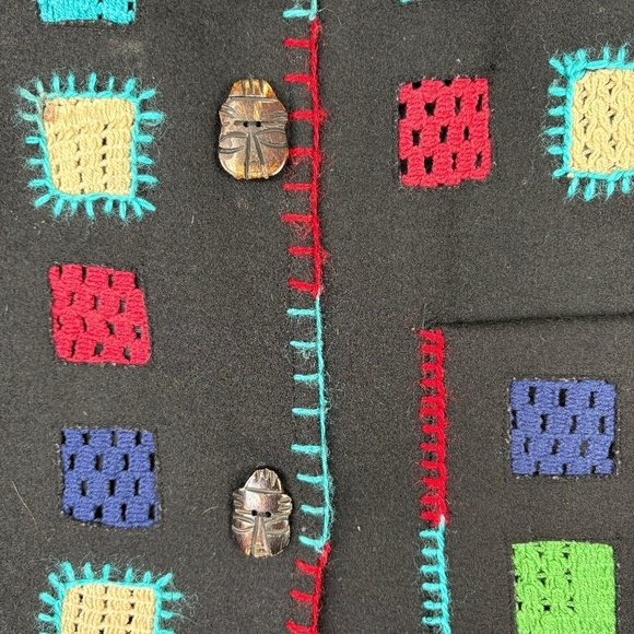 Unique Women's VNTG Allure Color Patchwork Wool Blend Black Vest Size Large - Picture 3 of 10